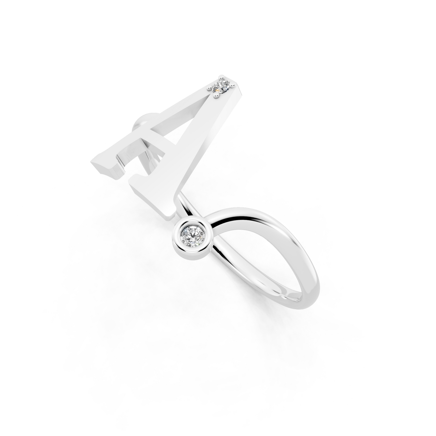 White Gold Tone Initial A Ring - Elegant Monogram Design with Round White Brilliance