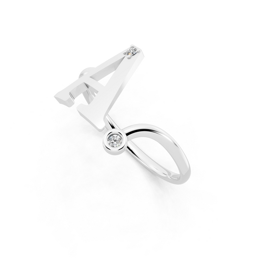 White Gold Tone Initial A Ring - Elegant Monogram Design with Round White Brilliance
