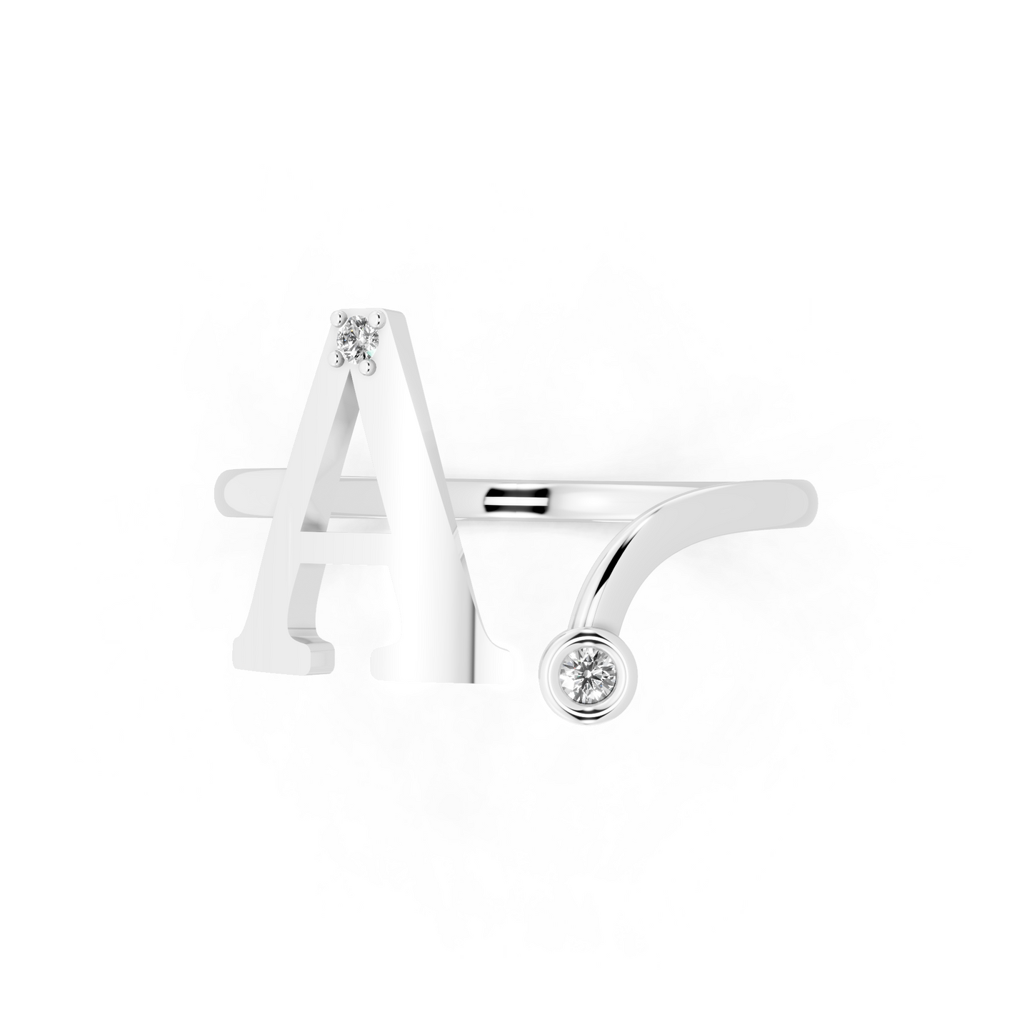 White Gold Tone Initial A Ring - Elegant Monogram Design with Round White Brilliance