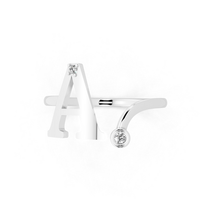 White Gold Tone Initial A Ring - Elegant Monogram Design with Round White Brilliance