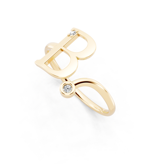 Bellara B Signature Ring in Yellow Gold Tone with Dual White Stone Accents