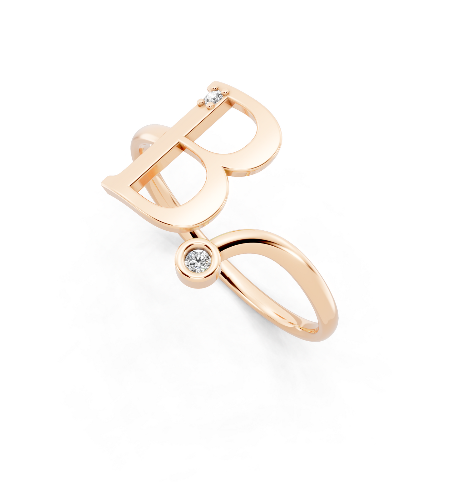 Bellara B Signature Ring in Rose Gold Tone with Dual White Stone Accents