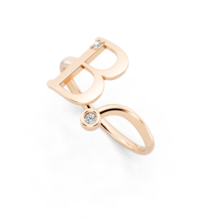 Bellara B Signature Ring in Rose Gold Tone with Dual White Stone Accents