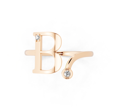 Bellara B Signature Ring in Rose Gold Tone with Dual White Stone Accents