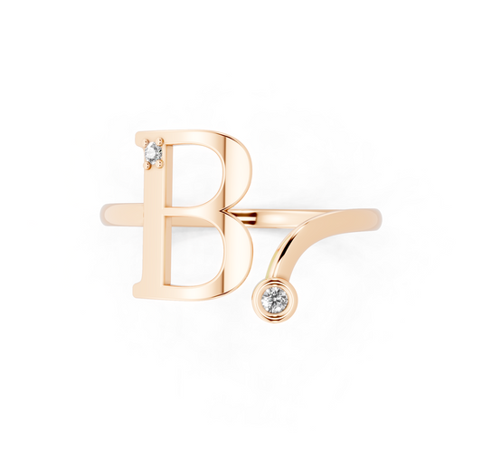 Bellara B Signature Ring in Rose Gold Tone with Dual White Stone Accents