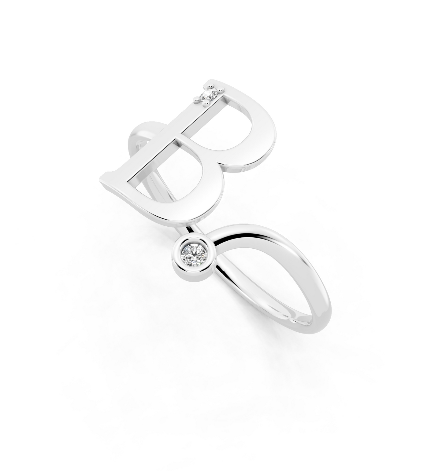 Bellara B Signature Ring in White Gold Tone with Dual White Stone Accents