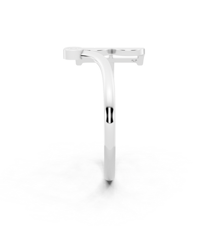 Bellara B Signature Ring in White Gold Tone with Dual White Stone Accents