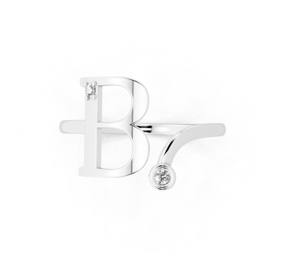 Bellara B Signature Ring in White Gold Tone with Dual White Stone Accents