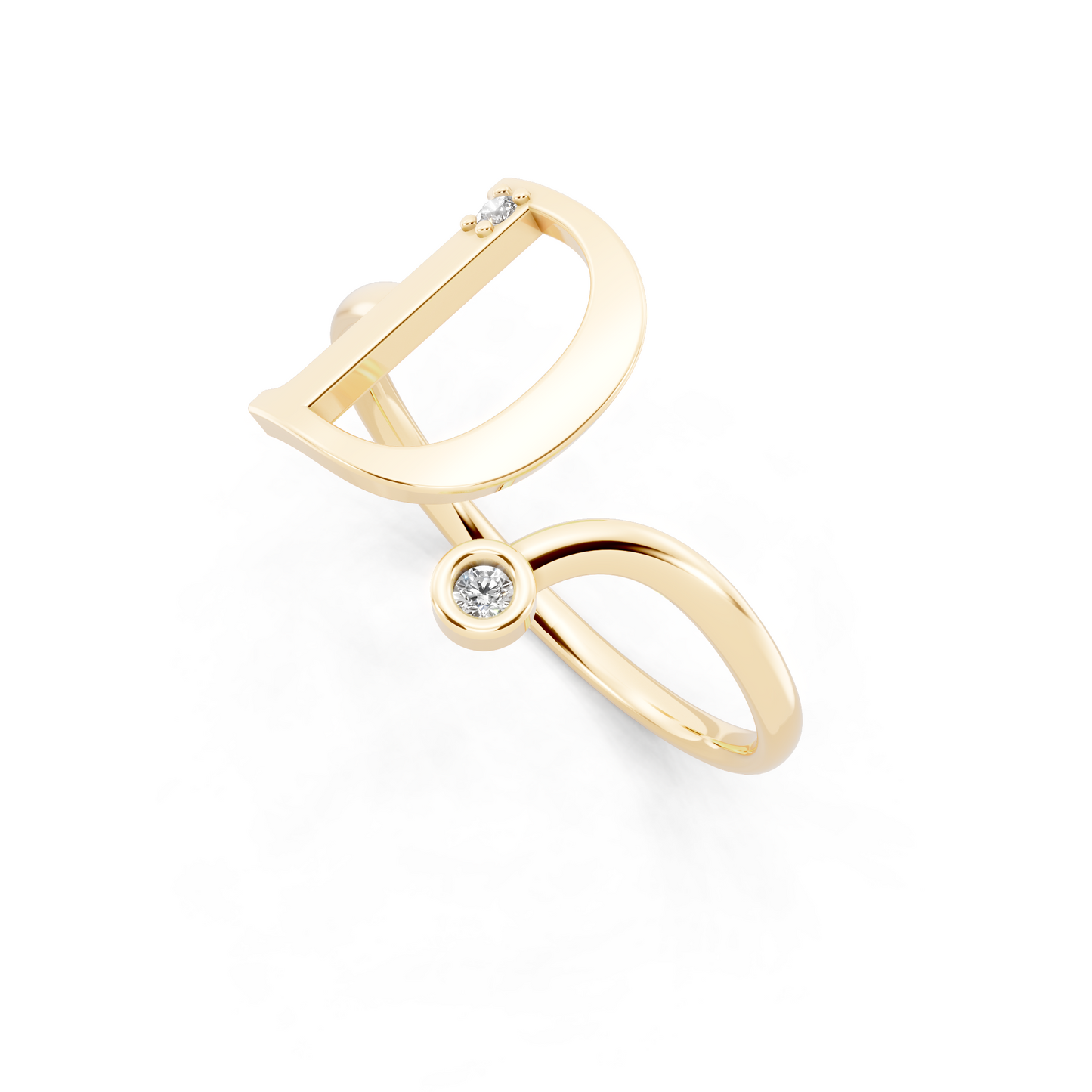 Premium Yellow Gold Tone D Initial Open Ring with Refined White Stone Accents