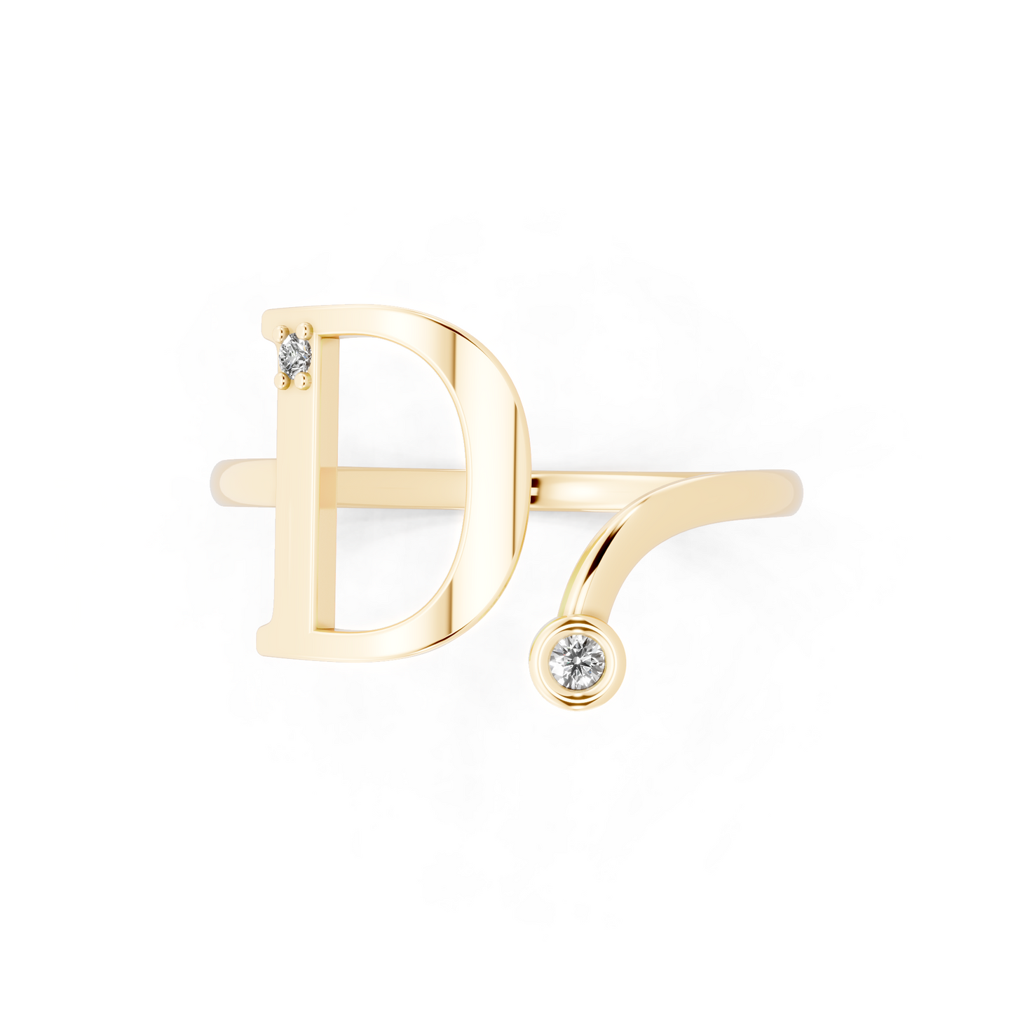 Premium Yellow Gold Tone D Initial Open Ring with Refined White Stone Accents