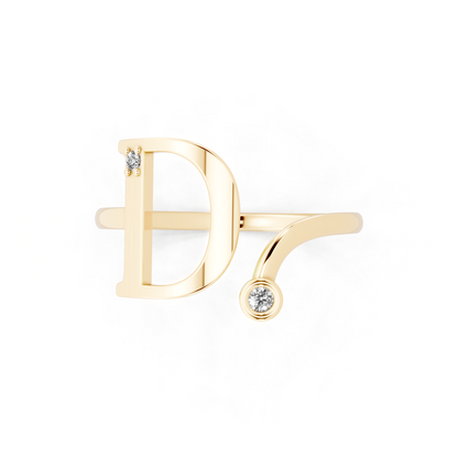 Premium Yellow Gold Tone D Initial Open Ring with Refined White Stone Accents