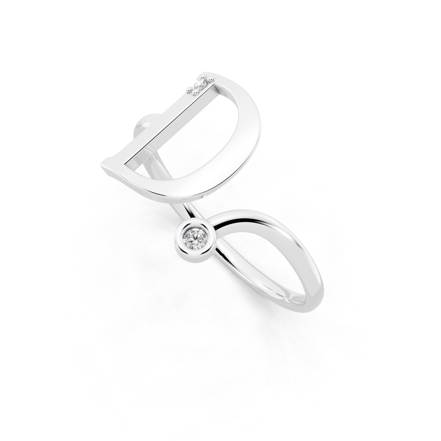 Premium White Gold Tone D Initial Open Ring with Refined White Stone Accents