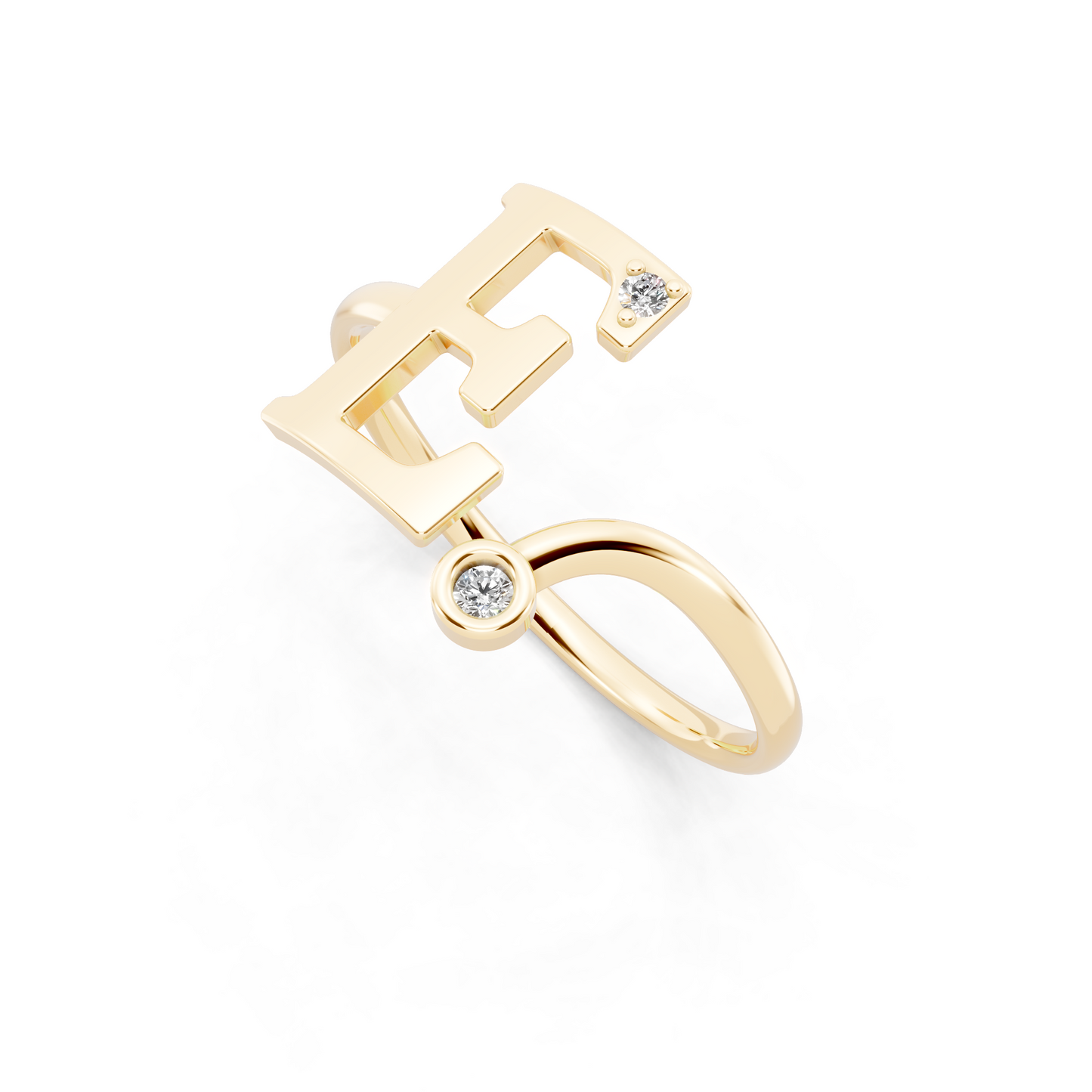 Yellow Gold Initial F Diamond Ring - Elegant Monogram Statement Ring for Women • Modern