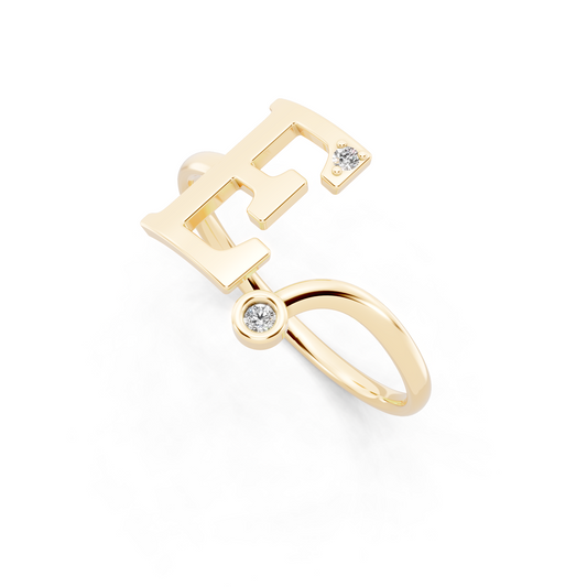 Yellow Gold Initial F Diamond Ring - Elegant Monogram Statement Ring for Women • Modern