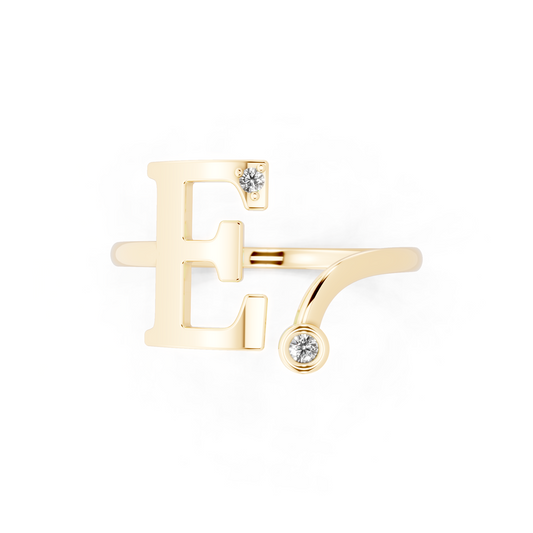 Yellow Gold Initial F Diamond Ring - Elegant Monogram Statement Ring for Women • Modern