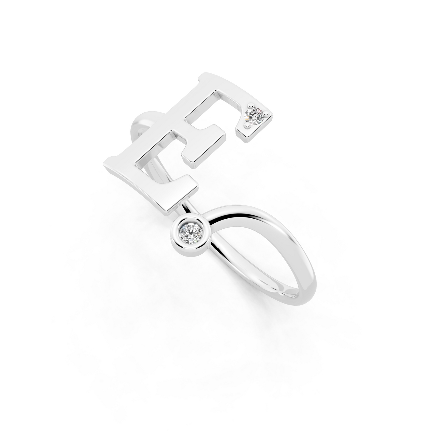 White  Gold Initial F Diamond Ring - Elegant Monogram Statement Ring for Women • Modern