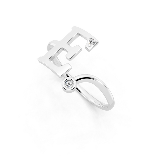 White  Gold Initial F Diamond Ring - Elegant Monogram Statement Ring for Women • Modern