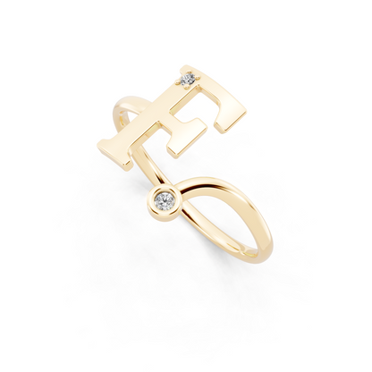 Luxury Yellow Gold Monogram Ring – Diamond Accent Initial Ring for Everyday Elegance