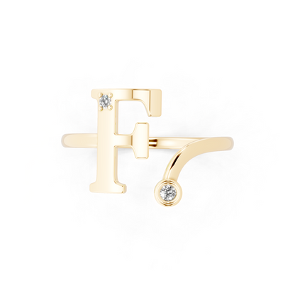 Luxury Yellow Gold Monogram Ring – Diamond Accent Initial Ring for Everyday Elegance