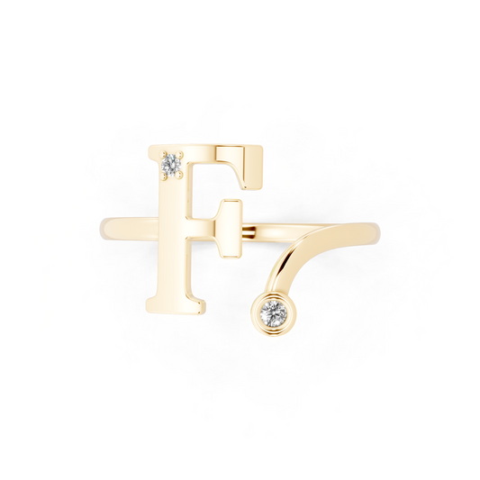 Luxury Yellow Gold Monogram Ring – Diamond Accent Initial Ring for Everyday Elegance