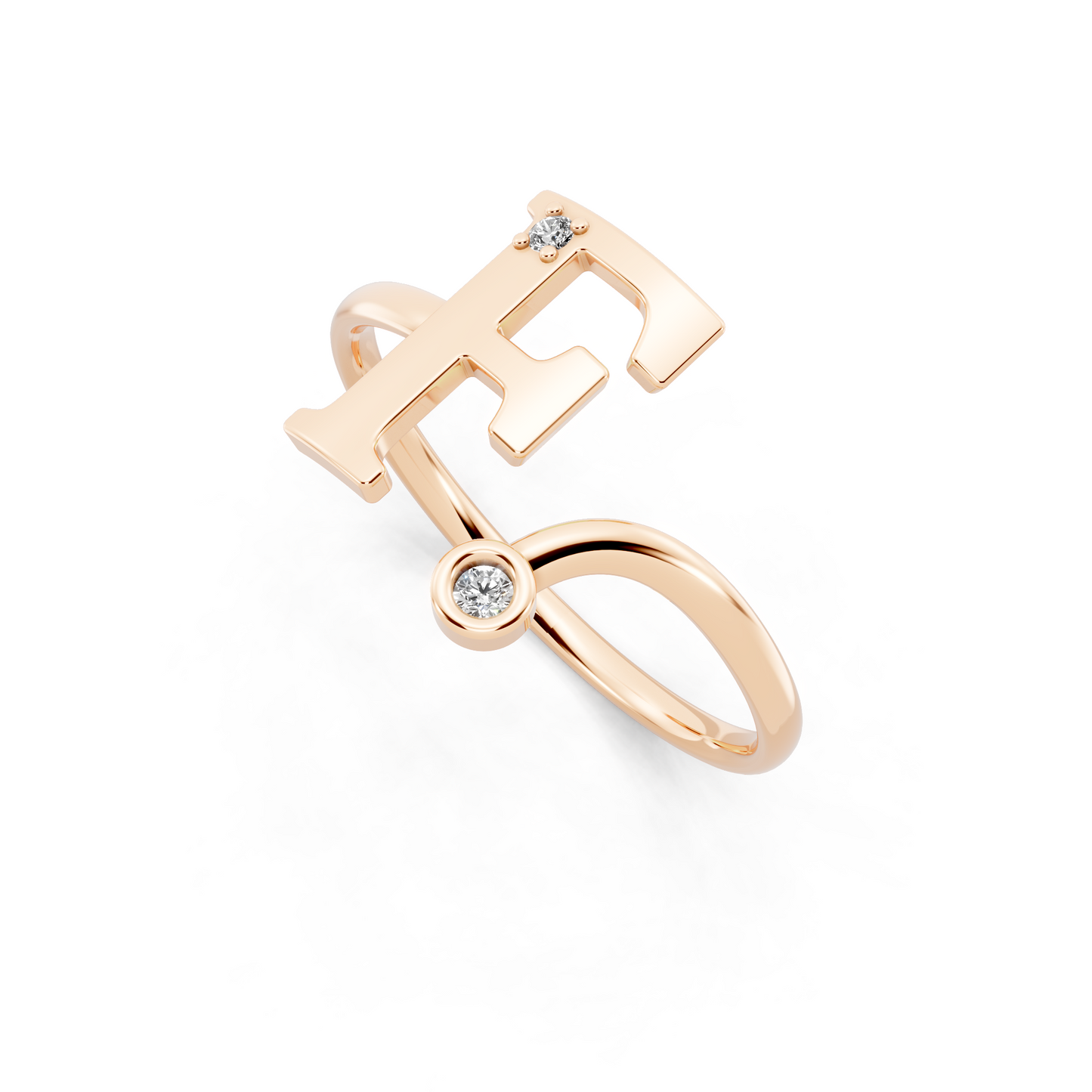 Luxury Rose Gold Monogram Ring – Diamond Accent Initial Ring for Everyday Elegance