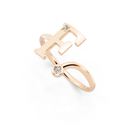 Luxury Rose Gold Monogram Ring – Diamond Accent Initial Ring for Everyday Elegance