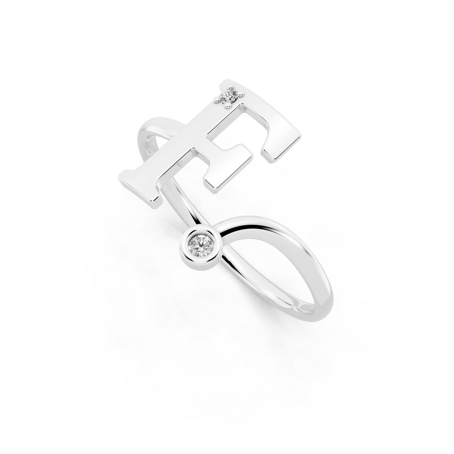 Luxury White Gold Monogram Ring – Diamond Accent Initial Ring for Everyday Elegance