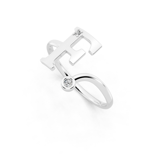 Luxury White Gold Monogram Ring – Diamond Accent Initial Ring for Everyday Elegance
