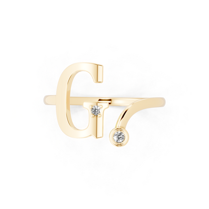 Yellow Gold Initial Diamond Ring - Elegant Alphabet Statement Ring for Modern Luxury Styling