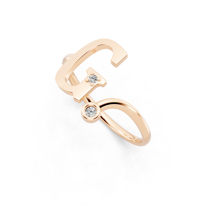 Rose Gold Initial Diamond Ring - Elegant Alphabet Statement Ring for Modern Luxury Styling