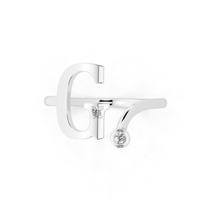 White Gold Initial Diamond Ring - Elegant Alphabet Statement Ring for Modern Luxury Styling