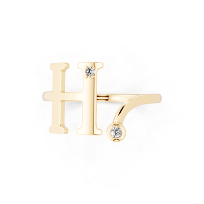 Yellow Gold Initial H Diamond Ring - Elegant Monogram Statement Jewellery