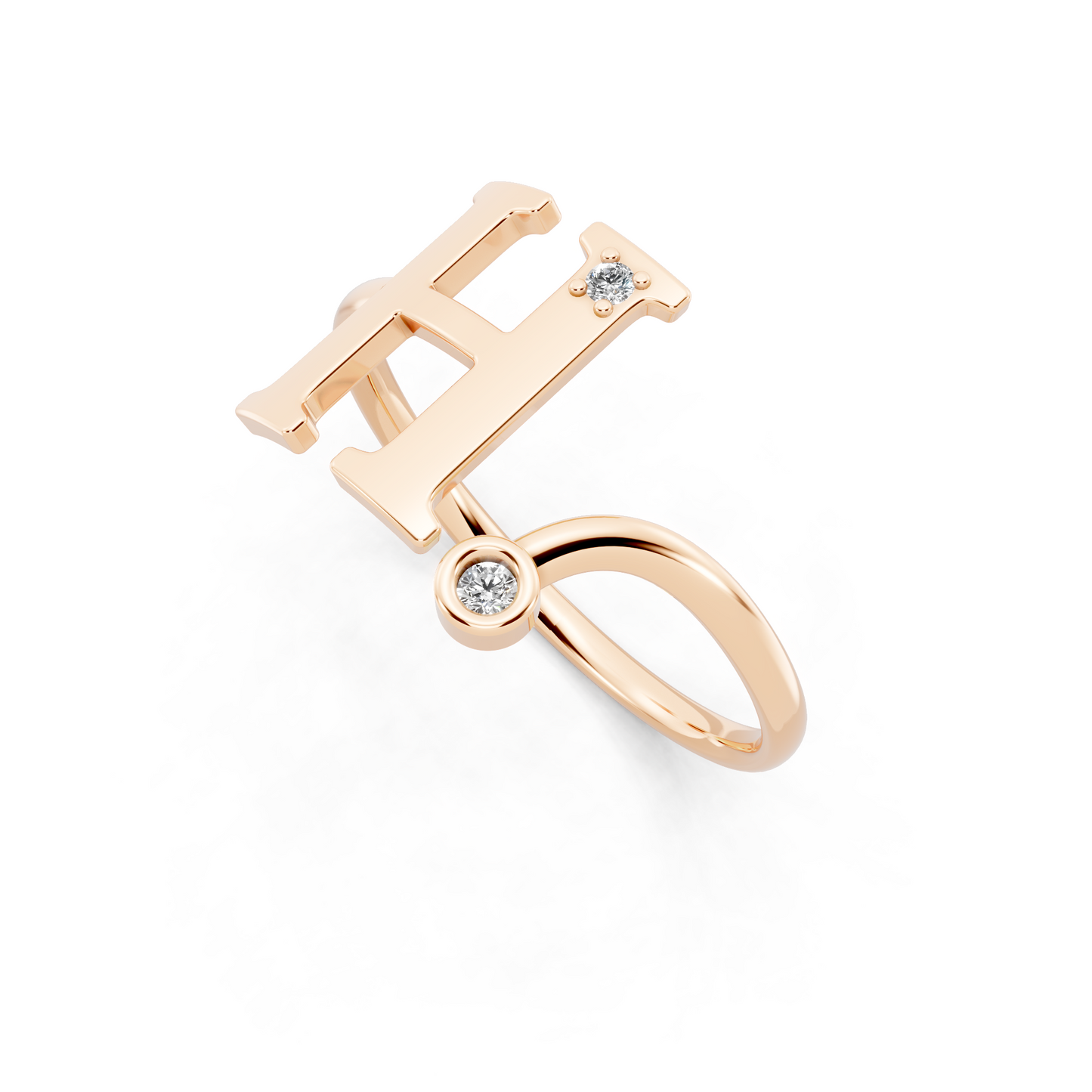 Rose Gold Initial H Diamond Ring - Elegant Monogram Statement Jewelry