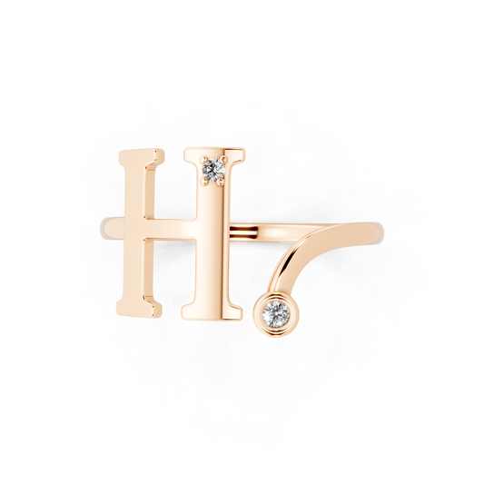 Rose Gold Initial H Diamond Ring - Elegant Monogram Statement Jewelry