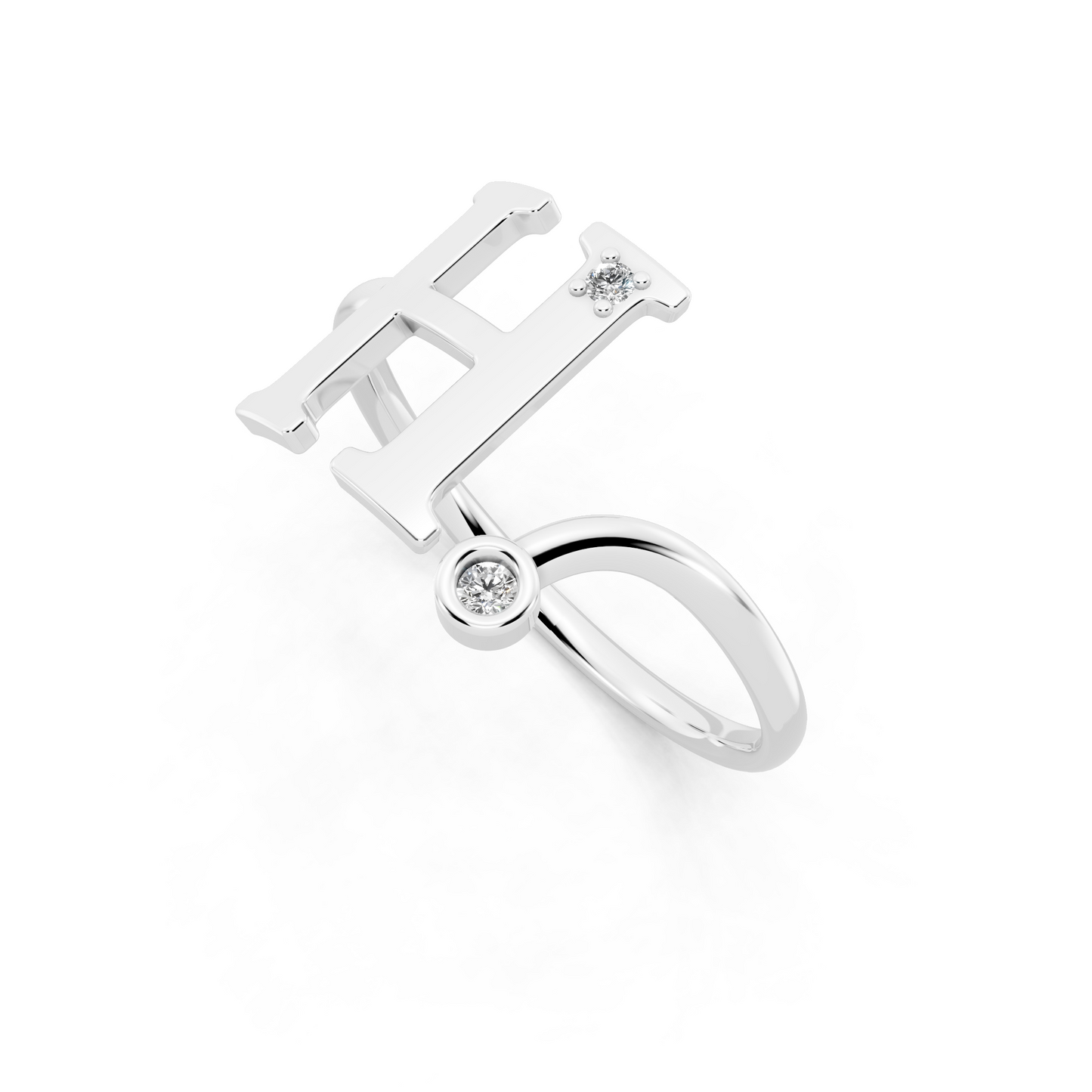 White  Gold Initial H Diamond Ring - Elegant Monogram Statement Jewelry