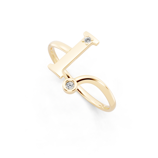 Elegant Yellow Gold Letter I Ring with Diamond Accents - Contemporary Luxury Style