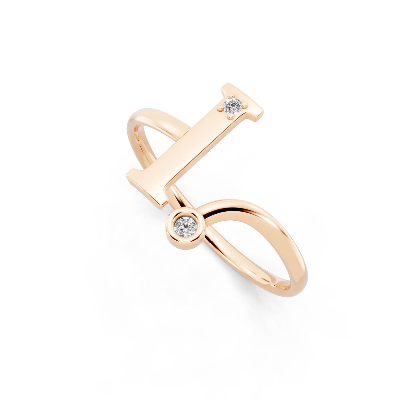 Elegant Rose Gold Letter I Ring with Diamond Accents - Contemporary Luxury Style
