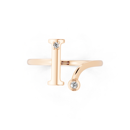 Elegant Rose Gold Letter I Ring with Diamond Accents - Contemporary Luxury Style