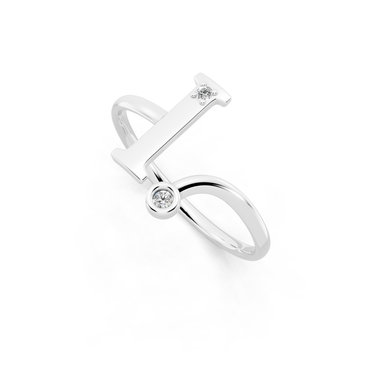 Elegant White Gold Letter I Ring with Diamond Accents - Contemporary Luxury Style