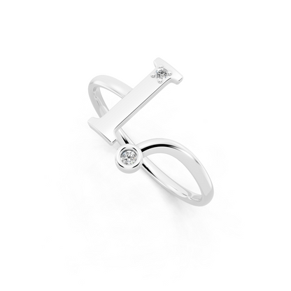 Elegant White Gold Letter I Ring with Diamond Accents - Contemporary Luxury Style