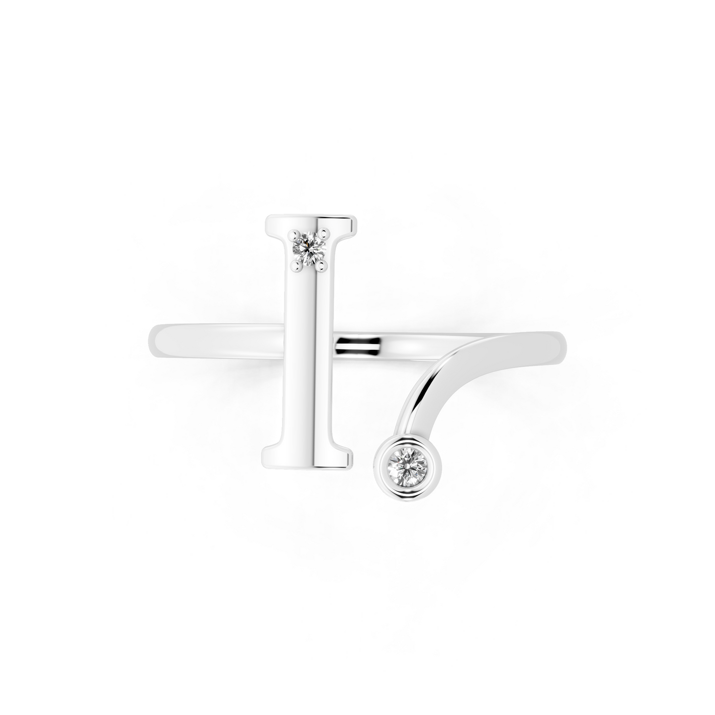 Elegant White Gold Letter I Ring with Diamond Accents - Contemporary Luxury Style