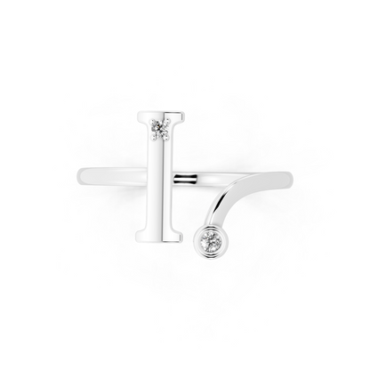 Elegant White Gold Letter I Ring with Diamond Accents - Contemporary Luxury Style
