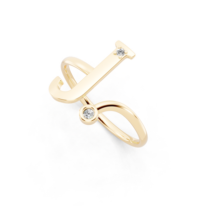 Yellow Gold Initial J Diamond Ring - Modern Bypass Monogram Fine Jewellery