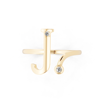 Yellow Gold Initial J Diamond Ring - Modern Bypass Monogram Fine Jewellery