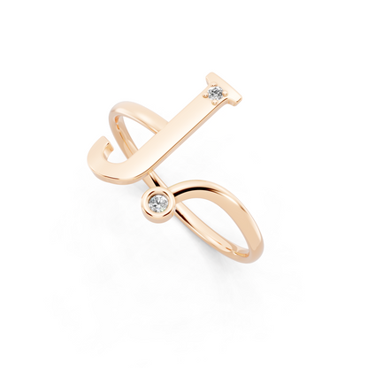 Rose Gold Initial J Diamond Ring - Modern Bypass Monogram Fine Jewelry