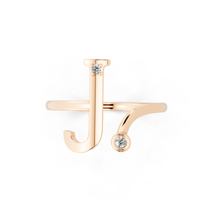 Rose Gold Initial J Diamond Ring - Modern Bypass Monogram Fine Jewelry