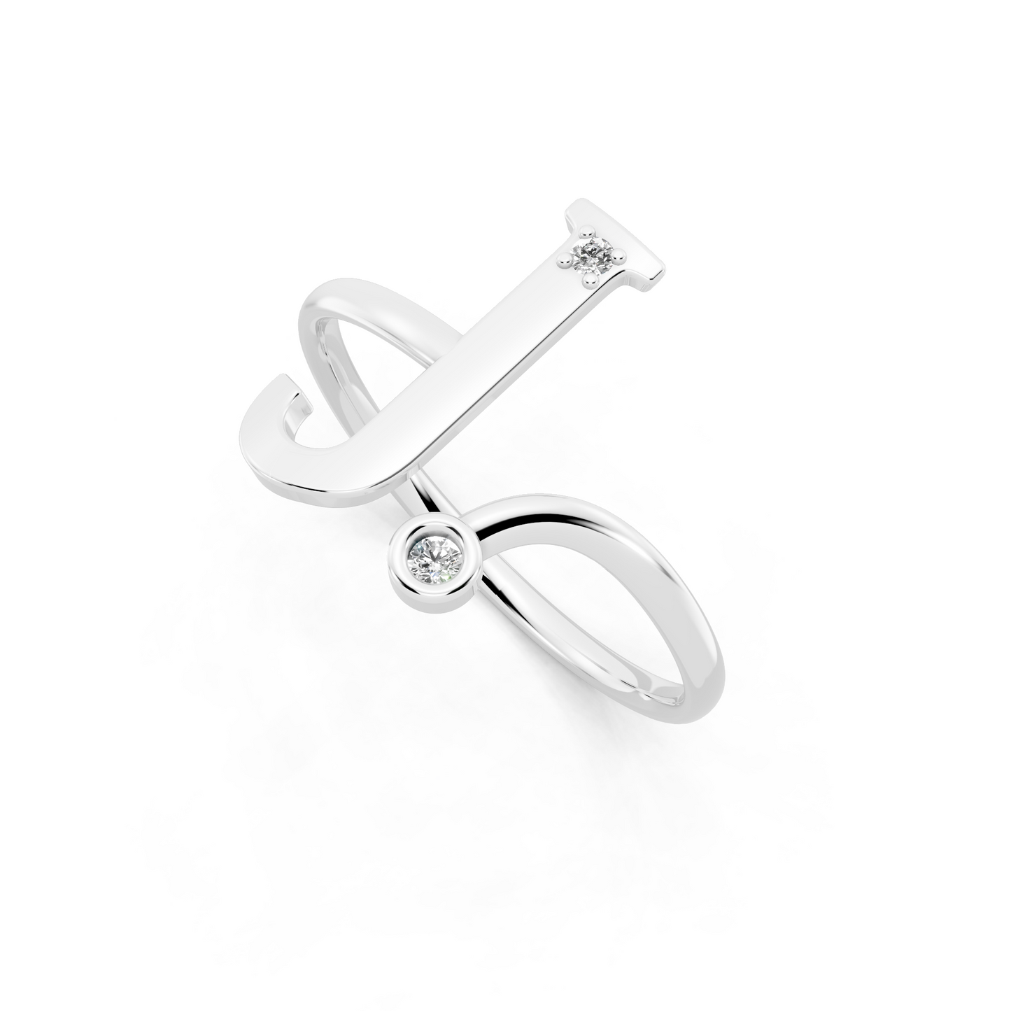 White Gold Initial J Diamond Ring - Modern Bypass Monogram Fine Jewelry