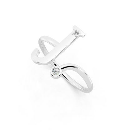 White Gold Initial J Diamond Ring - Modern Bypass Monogram Fine Jewelry