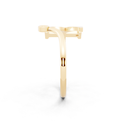 Yellow Gold K Initial Ring with Lab Grown Diamond Accents - Sculptural Monogram Statement Ring