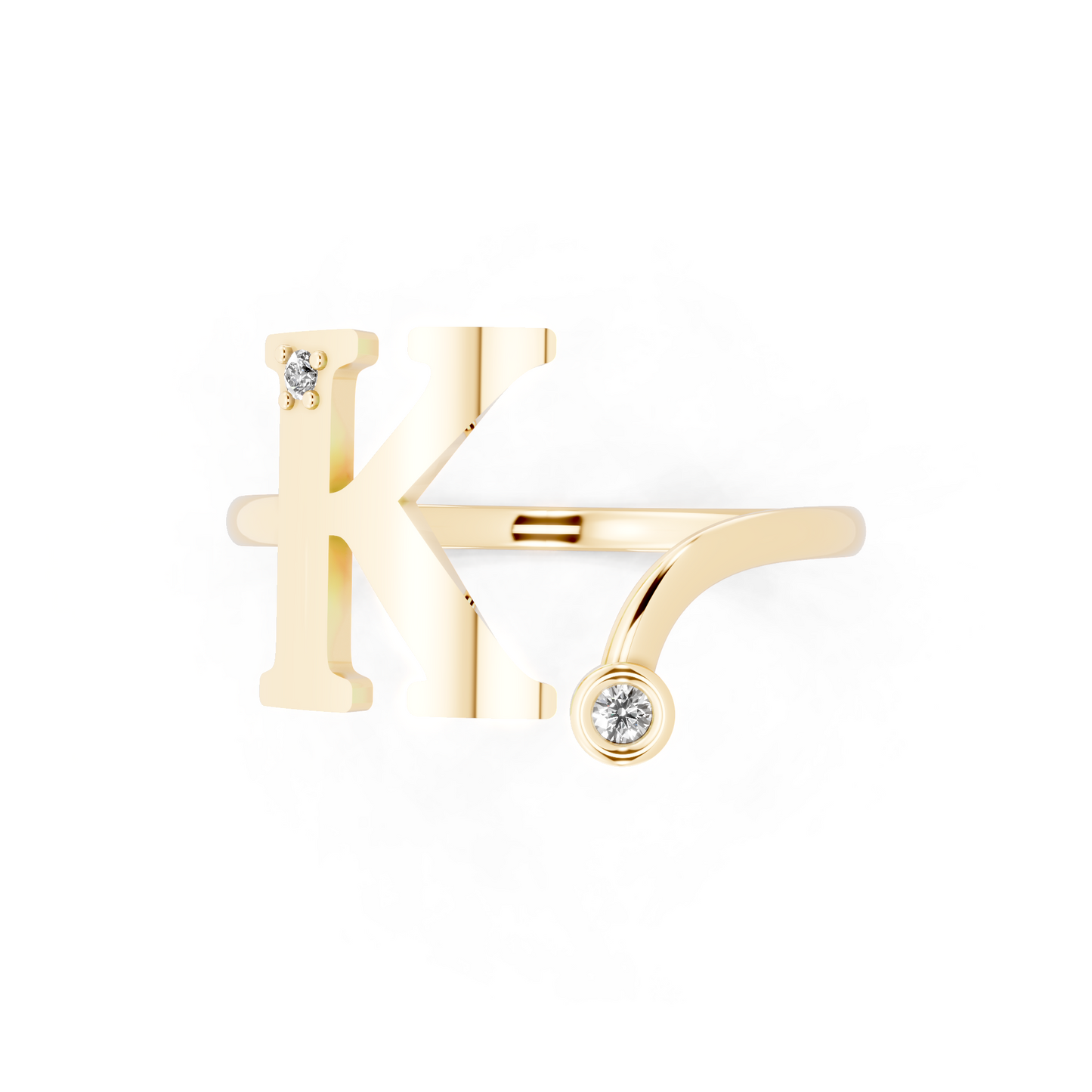 Yellow Gold K Initial Ring with Lab Grown Diamond Accents - Sculptural Monogram Statement Ring